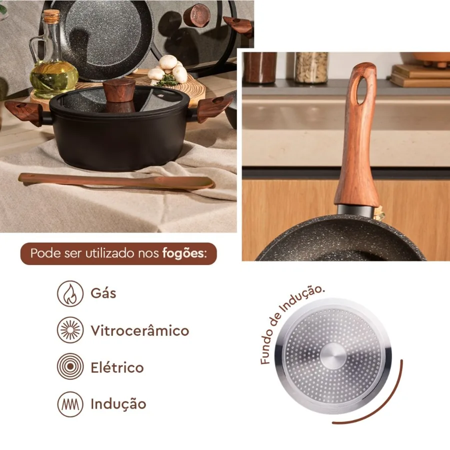 Jogo de Panelas 6 Pe�as Brinox Antiaderente Ceramic Life Sirius Vanilla e Preto Com Indu��o